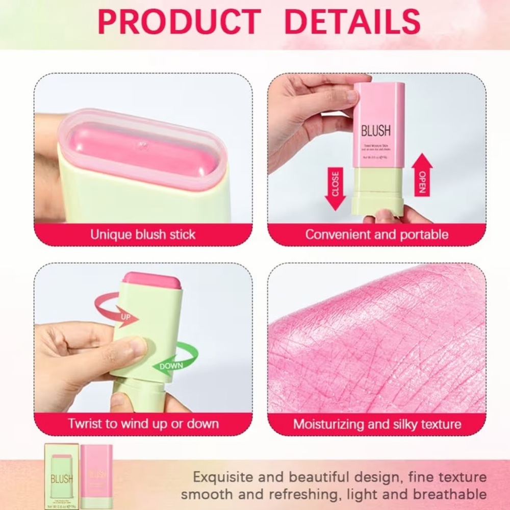 On The Glow Blush Stick Solid Moisturizer Stick for Eyes Lips Cheek (hot red) - Picture 5 of 5